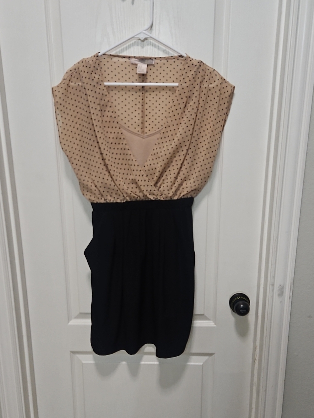 Forever 21 Beige Polka Dot Top with Black Skirt Mini Dress